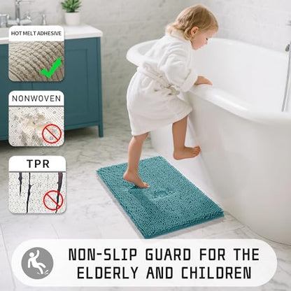 Yimobra Long Bathroom Rugs 47"x24", Extra Soft Non Slip Bath Mat for Tub, Super Absorbent Quick Dry Shaggy Rug Floor Carpet, Machine Washable,Teal Blue