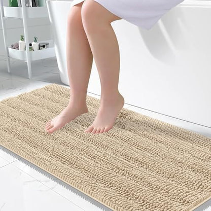 OLANLY Thick Large Bathroom Rugs 50x30, Soft Chenille Bath Rugs, Beige