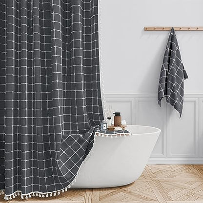 BTTN 54x78 Boho Linen Heavy Duty Fabric Shower Curtain Set, Charcoal Gray