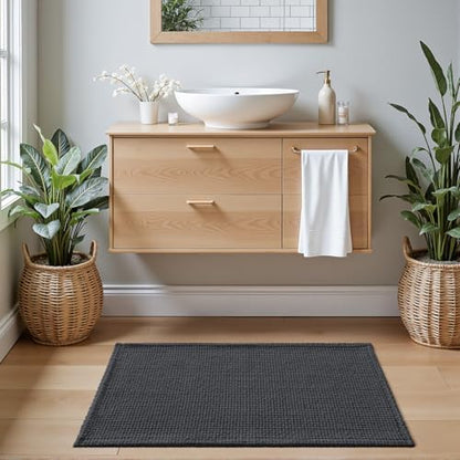 DEXI Chenille Bath Mat 32x20, Soft Absorbent Bathroom Rugs, Dark Grey