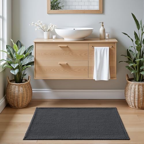 DEXI Chenille Bath Mat 43x24, Soft Absorbent Bathroom Rugs, Dark Grey