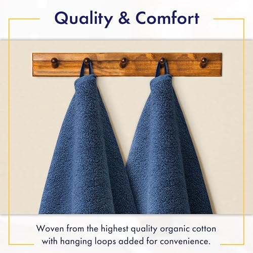 Alusa Home 100% Organic Luxury Bath Sheets - GOTS Certified - Extra Large 35x70 Inches (Pack of 2) Zero-Twist, Long-Staple Cotton Bath Sheet Set (Navy Blue)