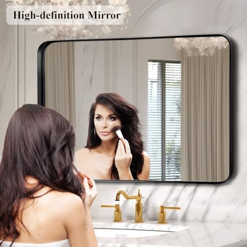 Black Bathroom Vanity Mirror Over Sink 40x30, Large Wall Rectangle Mirror
