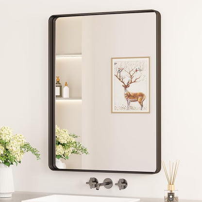 Keonjinn 24 x 32 Inch Black Bathroom Mirrors for Over Sink, Tempered Glass