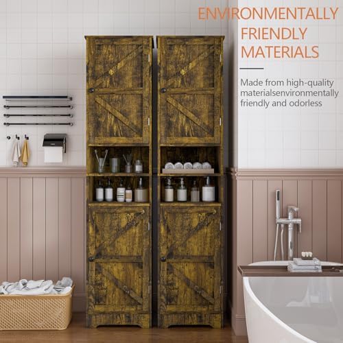 Viaozutis Tall Bathroom Storage Cabinet, Slim Freestanding Cabinet with Adjustable Shelves, Vertical Storage Organizer for Small Bathrooms, Toilet Paper & Daily Essentials Storage Retro Colors