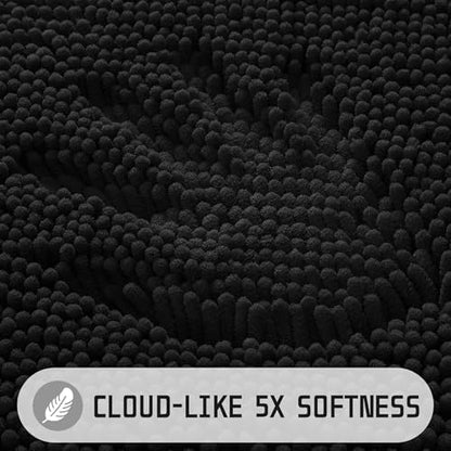 Yimobra Washable Bathroom Rugs, Super Soft & Absorbent Chenille Bath Mat for Floor & Carpet, Quick Dry Non Slip Bath Mat for Tub Shower, 24" x 17",Black