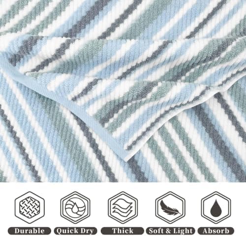 VOOVA & MOVAS Bath Hand Towels 4 Pack, Cotton Blend, 16x27 in, Blue Striped