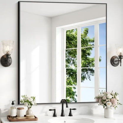 DESBING Black Bathroom Mirror for Wall, 36x40 Inch Rectangle Mirrors with Metal Frame, Modern Vanity Wall Mirror Decor for Entryway Hangs, Bathroom Living Room Horizontal or Vertical