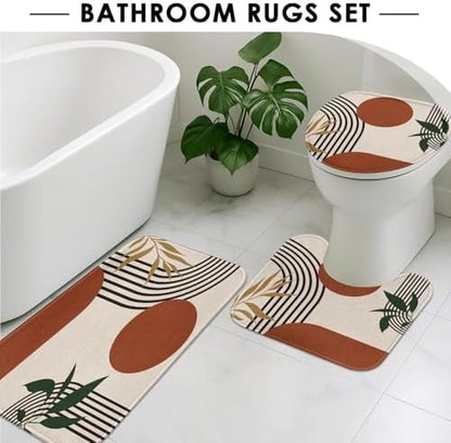 Bathroom Sets with Shower Curtain and Rugs, 4 Pcs Geometric Boho