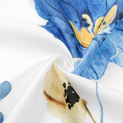 Gibelle Blue Yellow Watercolor Floral Fabric Shower Curtain, 36x72