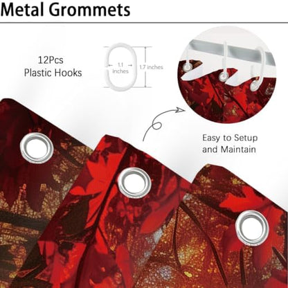 Red Maple Forest Shower Curtain, 60 x 72 Inch Waterproof Polyester Fall Landscape Bathroom Curtain, Autumn Tree Sunrise Woodland Bath Curtain for Tub Decor