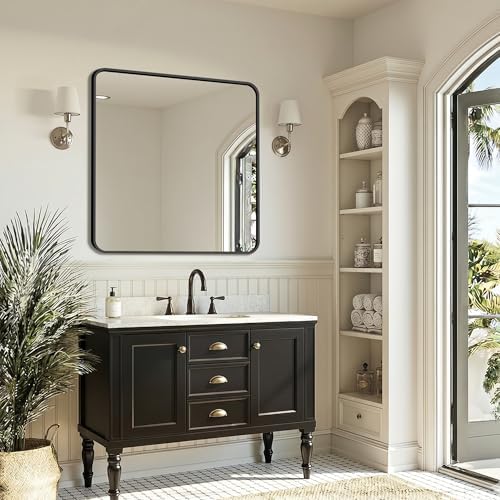 FICTOR Bathroom Mirror for Over Sink, 30"x30" Vanity Mirror for Wall, Black