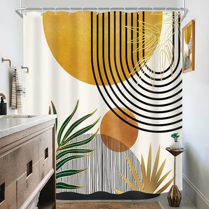 Mid Century Boho Abstract Modern Sun Minimalist Bathroom Shower Curtain Set