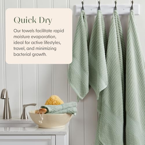 Springtree Home 100% Cotton Bath Towel Set | 4-Pack | Textured | Eucalyptus