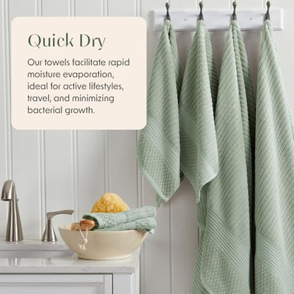 Springtree Home 100% Cotton Bath Towel Set | 4-Pack | Textured | Eucalyptus