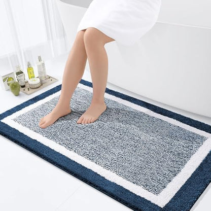 OLANLY Large Bathroom Rugs 44x32, Soft Absorbent Microfiber Bath Rugs, Navy