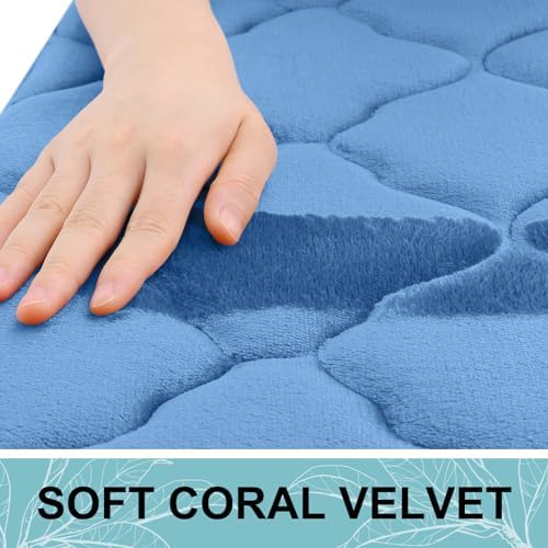 OLANLY Memory Foam Bath Mat Rug 24x16, Ultra Soft and Absorbent Bathroom Rugs, Non-Slip, Comfortable, Machine Washable Bath Carpet for Bathroom Floor, Tub, Shower and Home Decor Accessories, Blue