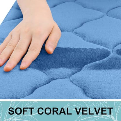 OLANLY Memory Foam Bath Mat Rug 36x24, Ultra Soft Bathroom Rugs, Blue