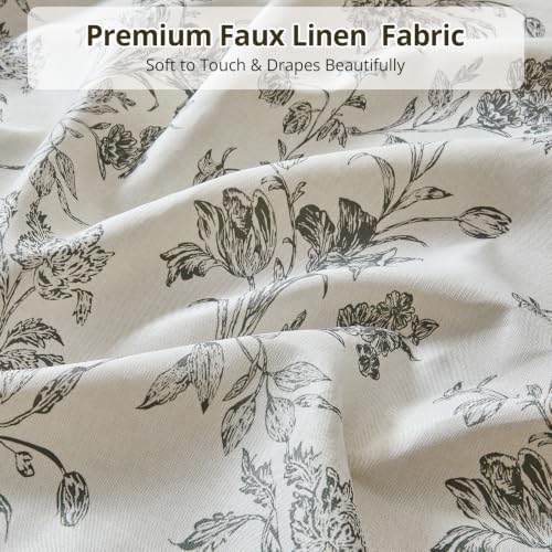 Warmstar Farmhouse Shower Curtain,Grey Floral Shower Curtain for Bathroom Linen Look Vintage Shower Curtain with Weighted Hem,72" W x 78" L