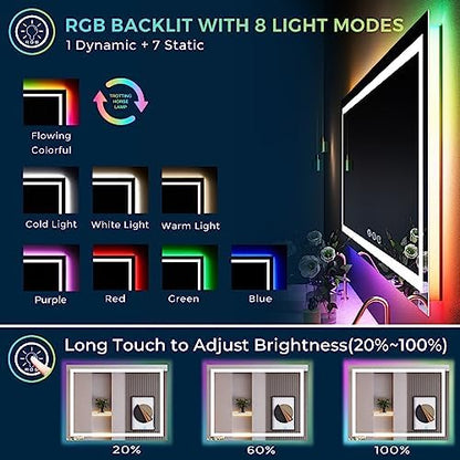 40x30 LED Bathroom Mirror with Lights, RGB Backlit Lighted Mirror