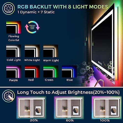 51x40 LED Bathroom Mirror with Lights, RGB Backlit Lighted Mirror