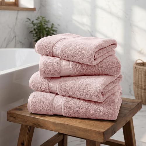 Superior Egyptian Cotton Plush & Absorbent, Bath Towel Set of 4, Tea Rose