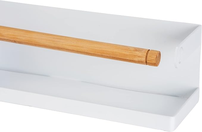 WENKO Magna Magnetic Metal Spice Rack with Bamboo Detail for Storing and Displaying Spice Jars, No Drilling Required with Magnet or Adhesive Tape, 32 x 8 x 8 cm, White