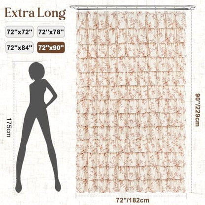 Fall Extra Long Ruffle Shower Curtains for Bathroom with Floral, 72"Wx90"L