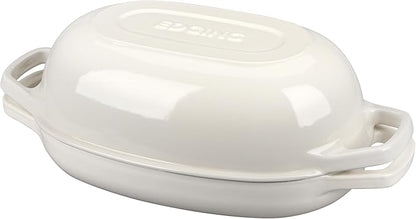 EDGING CASTING Enameled Cast Iron Oval Dutch Oven Pot with Lid, Dutch Oven for Sourdough Bread Baking, Bread Oven, Bread Dutch Oven, Oval Bread Pan, 5qt, White