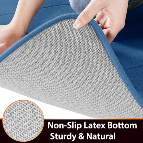 Yimobra Long Bath Mat 44"x24", Super Soft Quick Dry Memory Foam Bathroom Rug, Water Absorbent, Non Slip Backing Machine Washable for Tub Shower, Thick Comfort Support, Blue