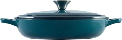 Flavehc Braiser Enameled Cast Iron Braiser 3 QT, Cast Iron Braiser Pan with Lid for Bread Baking, Soup & One Pot Meals, Small Shallow Dutch Oven Casserole for Oven & Induction, DarkCyan