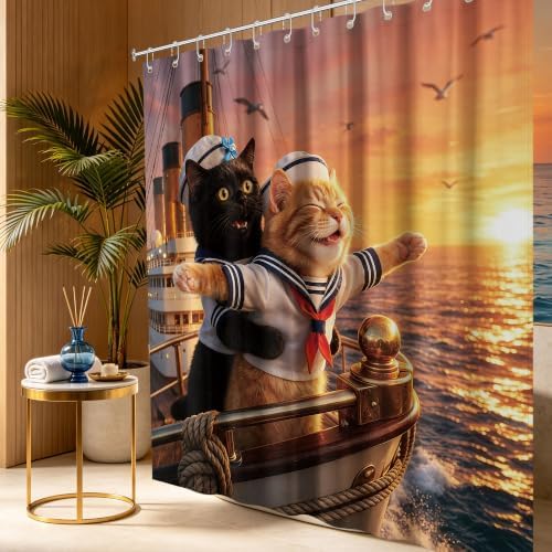 Extra Tall Shower Curtain XL Cute Orange Cat, 70 x 84 Inchs