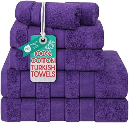 American Soft Linen Salem Turkish Bath Towel Set, 100% Cotton 600 GSM 6 Piece Towels for Bathroom, 2 Bath Towels 2 Hand Towels 2 Washcloths, Purple