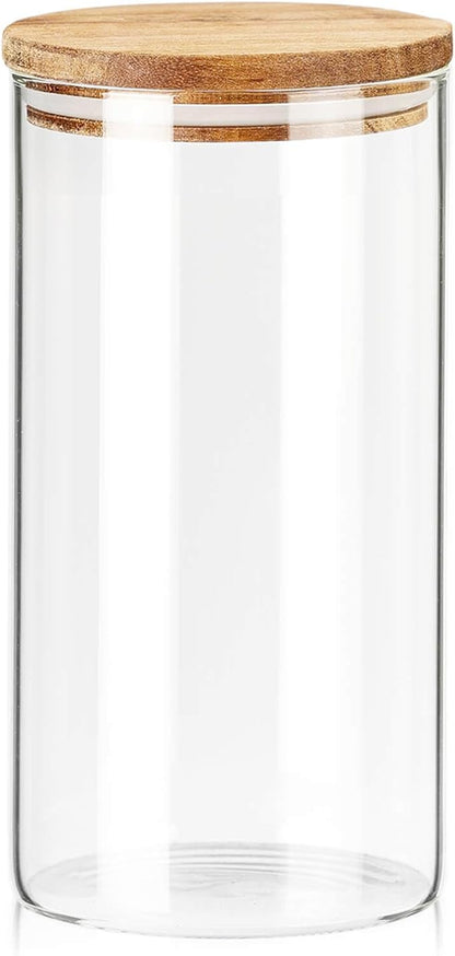 Labina Glass Storage Container Airtight Food Jars Kitchen Canister with Wood Lids, 40 Oz Wide Mouth Pantry Organization Glass Jar for Flour, Sugar, Cookie, Spagetti, Candy and Nuts