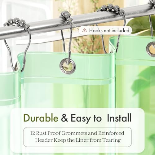 Bathway Shower Curtain Liner, Clear Shower Curtain Liner Green 72x72 PEVA Waterproof Shower Curtain Liner Plastic with 3 Magnets and 12 Rustproof Metal Grommets, Lightweight Shower Liner for Bathroom