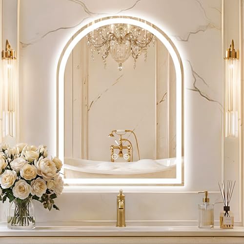 Arched LED Bathroom Mirror with Lights, 24" x 32" Lighted Vanity Mirror