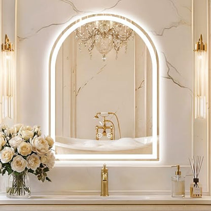 Arched LED Bathroom Mirror with Lights, 24" x 32" Lighted Vanity Mirror