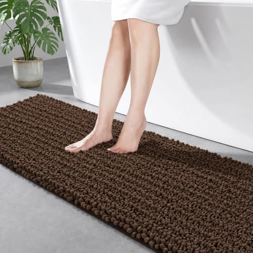 Disolla Brown Bathroom Runner Rug 24x55 Inch - Long Chenille Bath Mat, Extra Soft Shaggy Plush Absorbent Runner, Non-Slip Washable Rug for Tub, Bedside and Kitchen