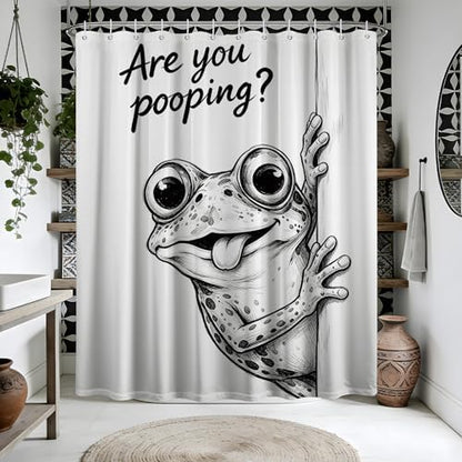 Extra Long 84 Inchs Shower Curtain Extra Tall Funny Frog XL are You Pooping Fun Shower Curtains for Large Bathroom Decor Sets, Waterproof Cloth Fabric with Hooks, 70 x 84 Inch