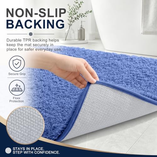 OLANLY Microfiber Bathroom Runner Rug 44x24, Soft Bath Mat, Cornflower Blue