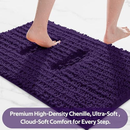 ACCUMTEK Upgrade Luxury 2 Piece Dark Purple Toilet Bathroom Rug Mat 60"x20"+32"x20", Ultra Soft Thick Absorbent Bath Mats, Non Slip Chenille Toilet Mat for Bathroom, Bedroom, Kitchen, Shower, Tub
