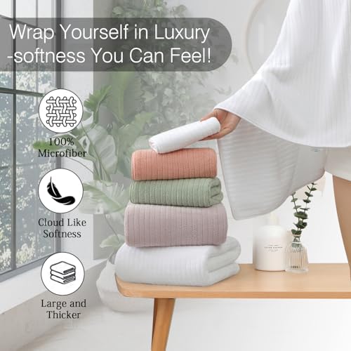 18 Piece Family Bath Towel Set Include 6 Bath Towels,6 Hand Towels and 6 Washcloths Soft Bathroom Towel with Hanging Loops,Highly Absorbent Quick Dry Towels Set for Bathroom,Hotel and Spa-White