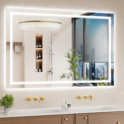 32"x48" LED Bathroom Mirror with Lights, Anti-Fog, Backlit + Front Lit, Dimmable, Led Vanity Mirror for Wall, Lighted Bathroom Mirror, 3 Colors, Shatter-Proof Tempered Glass