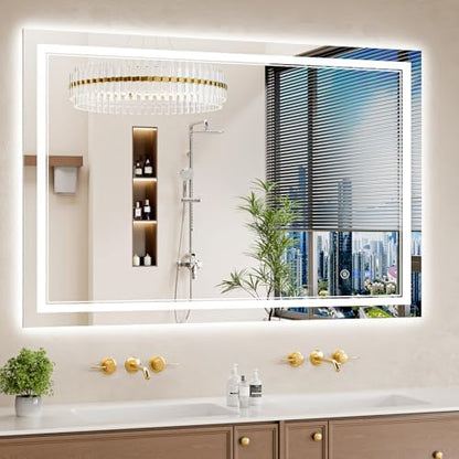 32"x48" LED Bathroom Mirror with Lights, Anti-Fog, Backlit + Front Lit, Dimmable, Led Vanity Mirror for Wall, Lighted Bathroom Mirror, 3 Colors, Shatter-Proof Tempered Glass