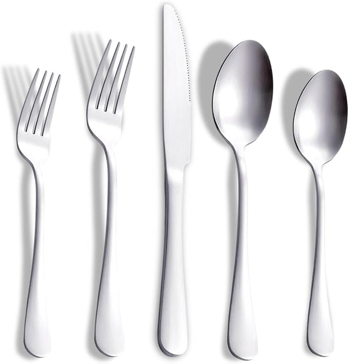 Matte Gold Silverware Set with Steak Knives,Stainless Steel Flatware Set for 6,Modern Cutlery Utensils Set,Spoons and Forks Set for Restaurant,Dishwasher Safe (Silver, 20 Piece Set)