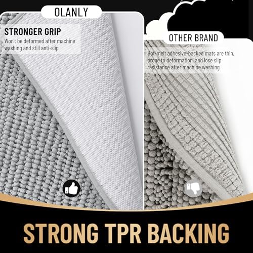OLANLY Thick Chenille Large Bathroom Rugs Mats 44x32, Light Grey