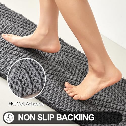 Sunfly Bath Rugs, Extra Soft Absorbent Waffle Bath Mat Quick Dry & Washable, Grey Bathroom Rug for Shower Floor with Boho Decor, 20"x30" Grey