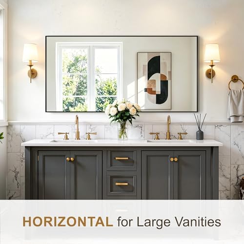 Rectangular Bathroom Mirror, 60"x30" Black Metal Framed Vanity Mirror