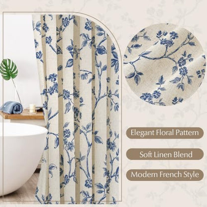 MitoVilla Extra Long Linen Floral Shower Curtain for Bathroom,72 x 84