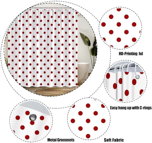 Polka Dot Shower Curtain with Hooks,70" Wx70 H
